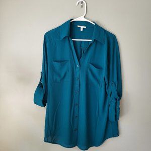 Teal Blouse with button up sleeves